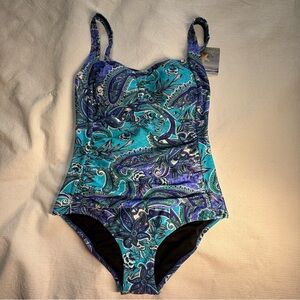 Seekers Blue and Purple One-Piece Swimsuit with Adjustable Straps. Size 10